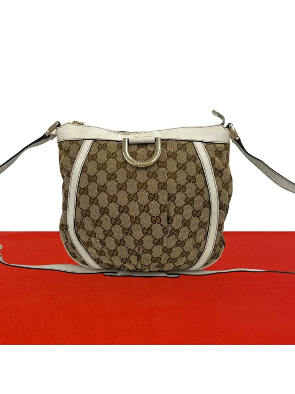 Gucci Abbey GG Logo Canvas Leather Shoulder Bag Pochette Cross Brown